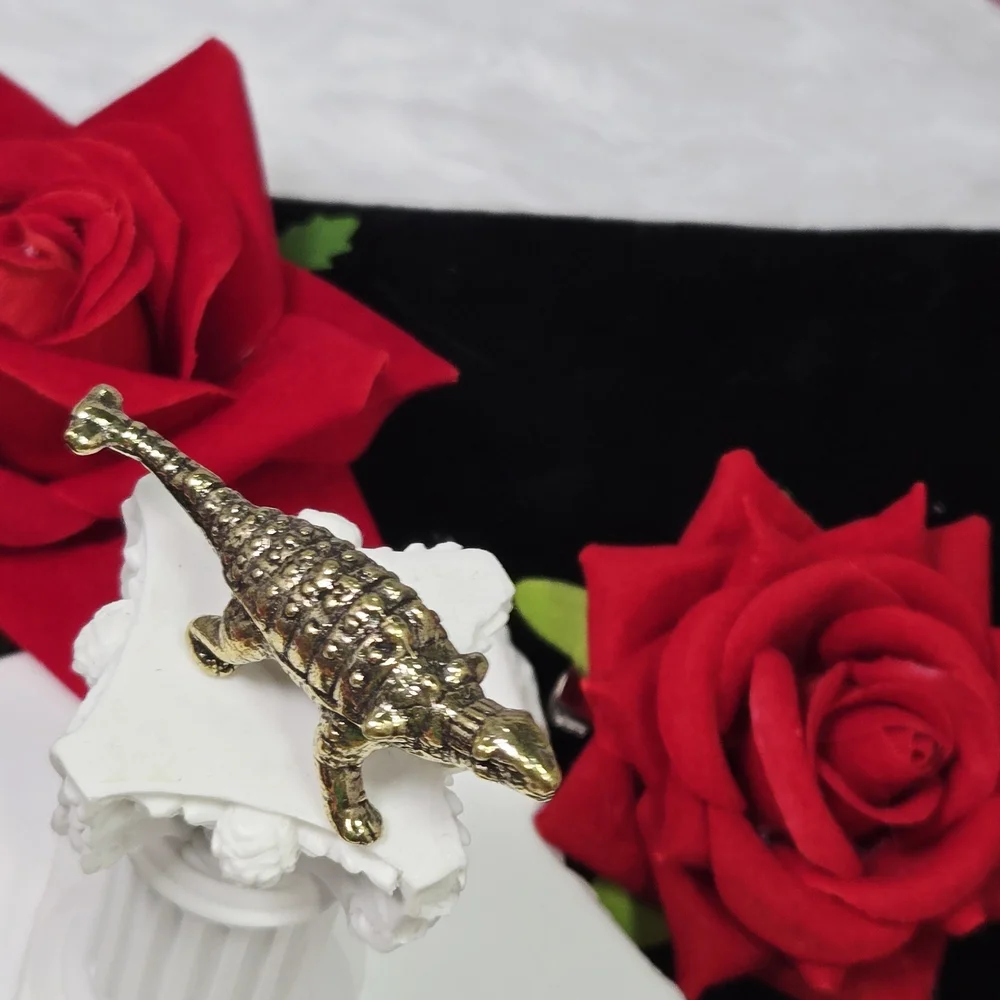 Mini Vintage Brass Ankylosaurus Dinosaur Figurine Gold Collectible Reptile Decor